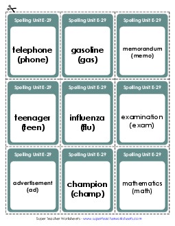 Flashcards (E-29) Spelling E Worksheet