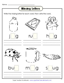 Missing Letters (-ug) Word Families Worksheet