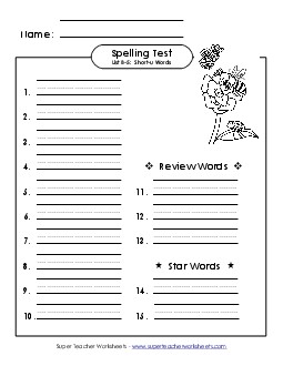 Spelling Test (B-5) Spelling B Worksheet