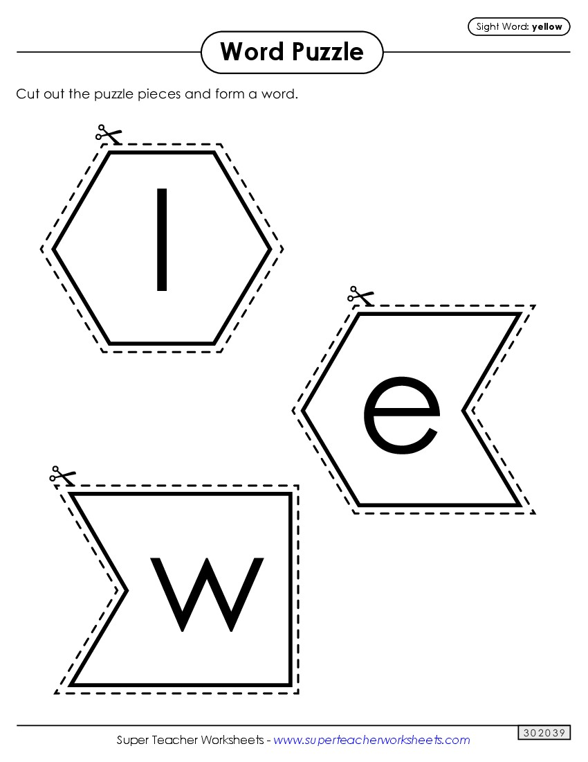 Word Puzzle: Yellow Sight Words Individual Worksheet