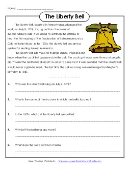 The Liberty Bell 4th Grade Reading Comprehension Worksheet