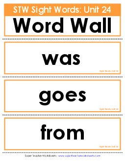 Pocket Chart or  Word Wall (Unit 24) Sight Words Worksheet