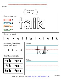 Worksheet 4: Talk Sight Words Individual Worksheet