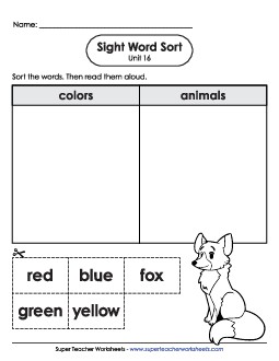 Sight Word Sort (Unit 16) Sight Words Worksheet