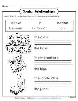 Spatial Relationships at School Worksheet