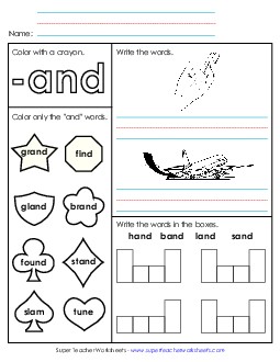 Worksheet 1 (-and Words) Word Families Worksheet