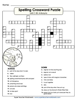 Crossword Puzzle (C-30) Spelling C Worksheet