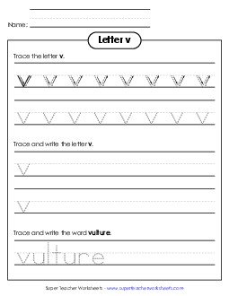 Lowercase v (Dotted Lines) Printing Worksheet