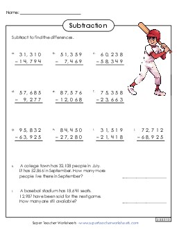 5-Digit Subtraction Free Worksheet