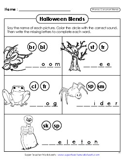 Halloween Phonics Blends Worksheet