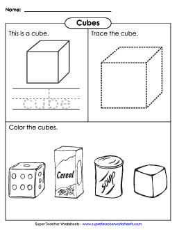 Cube: Trace & Color Solid Shapes Worksheet