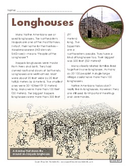 Longhouses (Short Article) 4th Grade Reading Comprehension Worksheet