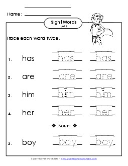 Trace Twice (Unit 6) Sight Words Worksheet