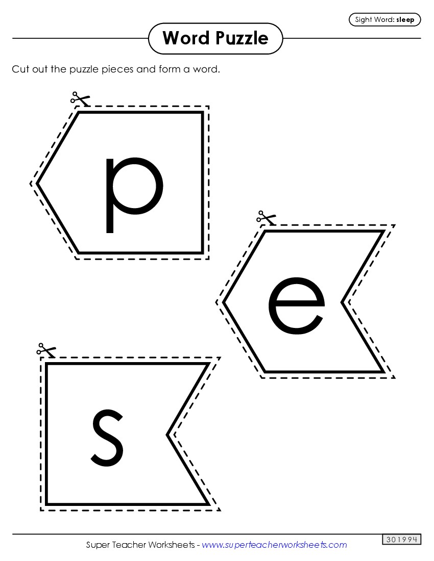 Word Puzzle: Sleep Sight Words Individual Worksheet