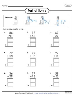 2-Digit Partial Sums Addition (with Example) Worksheet