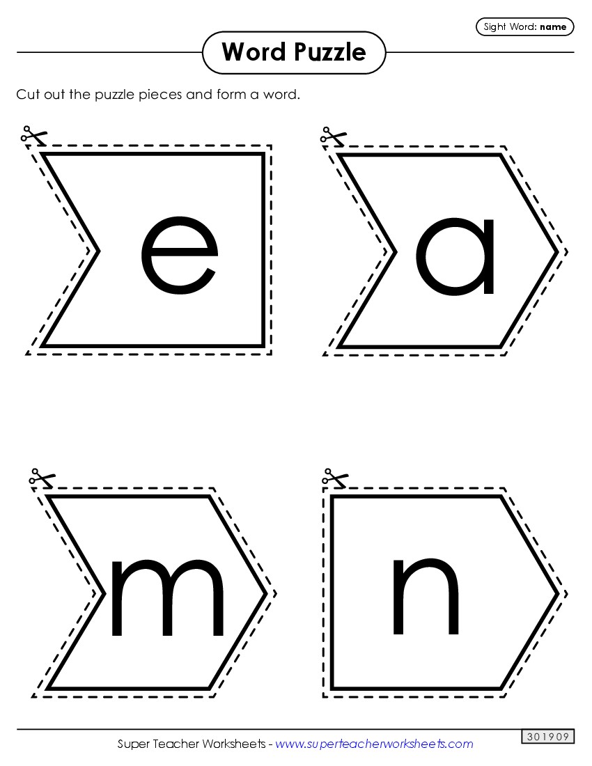 Word Puzzle: Name Sight Words Individual Worksheet