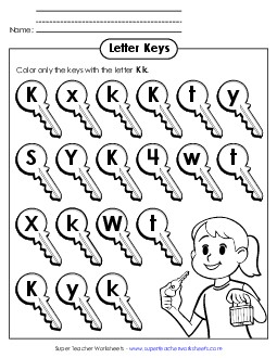 Letter K k Recognition - Keys Alphabet Worksheet