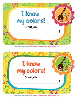 I know my colors! Awards Worksheet