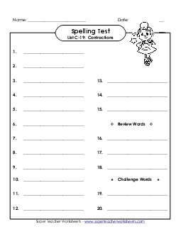 Spelling Test (C-19) Spelling C Worksheet