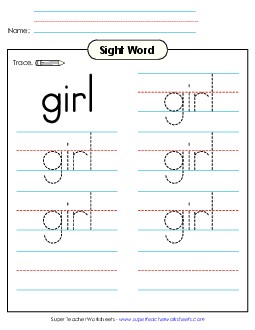 Trace the Word: Girl Sight Words Individual Worksheet