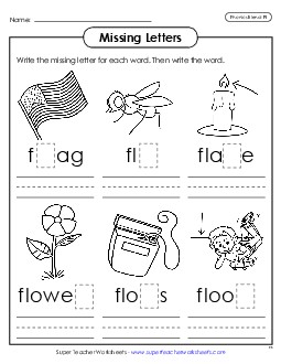 Missing Letters (Fl- Words) Phonics Blends Worksheet