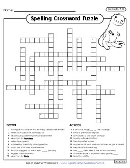 Crossword (E-20) Spelling E Worksheet