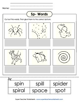 Cut-and-Glue (Sp- Words) Phonics Blends Worksheet