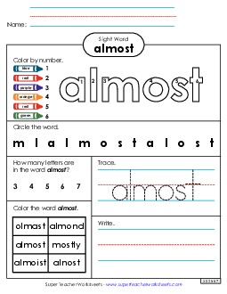 Worksheet 4: Almost Free Sight Words Individual Worksheet