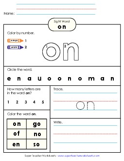 Worksheet 4: On Sight Words Individual Worksheet