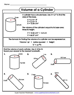 Volume of a Cylinder (Basic) Worksheet