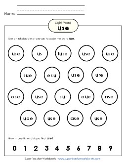 Dab or Color: Use Sight Words Individual Worksheet