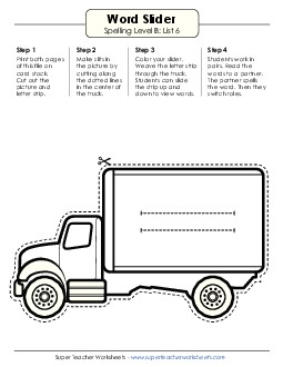 Word Slider (B-6) Spelling B Worksheet