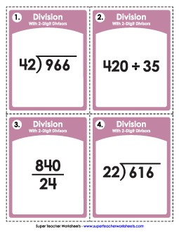 Task Cards: Division with 2-Digit Divisors (No Remainders) Free Worksheet