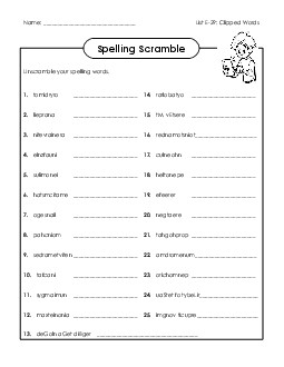 Word Scramble (E-29) Spelling E Worksheet