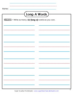 Brainstorm Long A Words Phonics Long Short A Worksheet