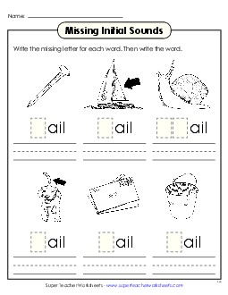 Missing Initial Sounds (-ail) Word Families Worksheet