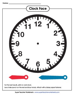 Cut-Out Clock with Hour & Minute Hand Free 1st Grade Math Worksheet