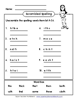 Word Unscramble (A-26) Spelling A Worksheet