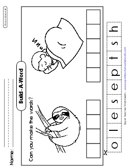 Build-a-Word #2: Sloth and Sleep  Phonics Blends Worksheet