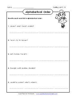 Alphabetical Order (C-19) Spelling C Worksheet