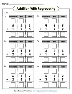 3-Digit Addition with Regrouping Worksheet