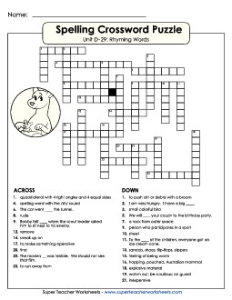 Crossword (D-29) Spelling D Worksheet