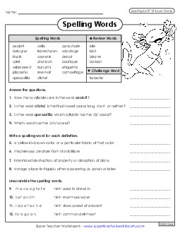 Question Worksheet (F-15) Spelling F Worksheet