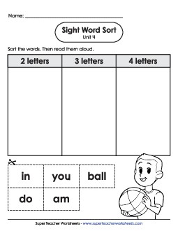 Sight Word Sort (Unit 4) Sight Words Worksheet