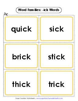 Flashcards (-ick) Word Families Worksheet