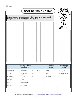 Make-a-Search (C-2) Free Spelling C Worksheet