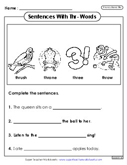 Sentences with Thr- Words Phonics Blends Worksheet