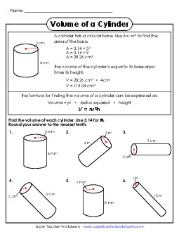 Volume of a Cylinder (Basic) Free Worksheet