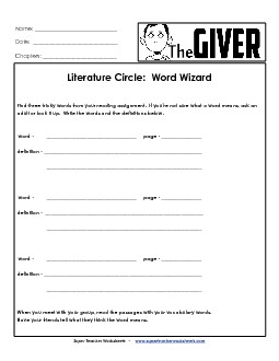 Word Wizard Book The Giver Worksheet