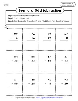 Subtraction: Even/Odd Sort Worksheet